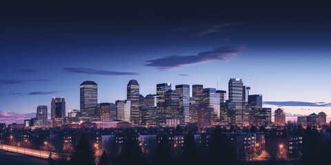 Obraz premium Panoramic view of a city skyline at dusk , concept of Urban landscape