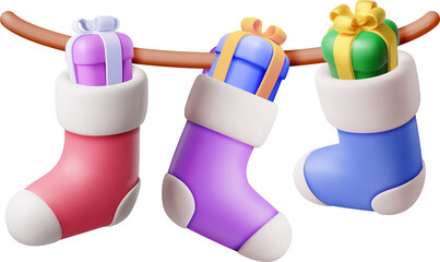 3D Christmas Stocking on Rope full of Gifts © absent84