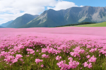 tiny, small pink flowers growing in green grassland, natural beauty