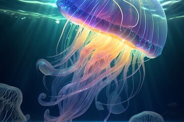Ultra detailed jellyfish with iridiscent glow s