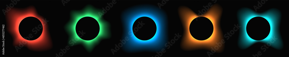 Poster set of circle illuminate light frames with color gradient