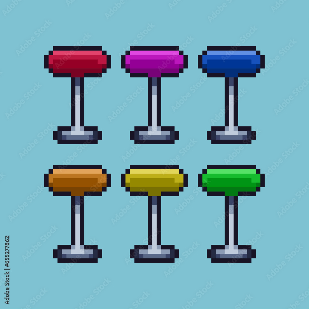 Poster pixel art sets of round bench cafe with variation color item asset. simple bits of bench on pixelate