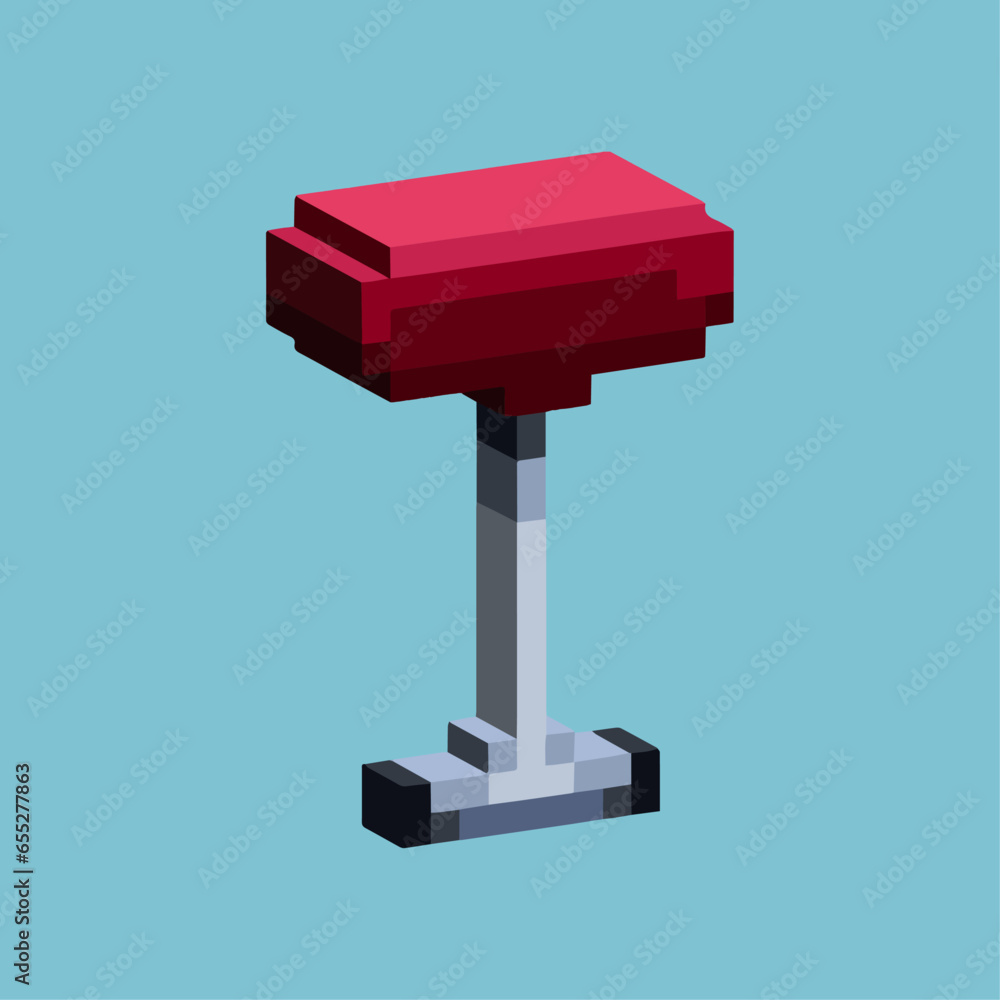 Poster isometric pixel art 3d of round chair for items asset. bench round chair on pixelated style.8bits pe