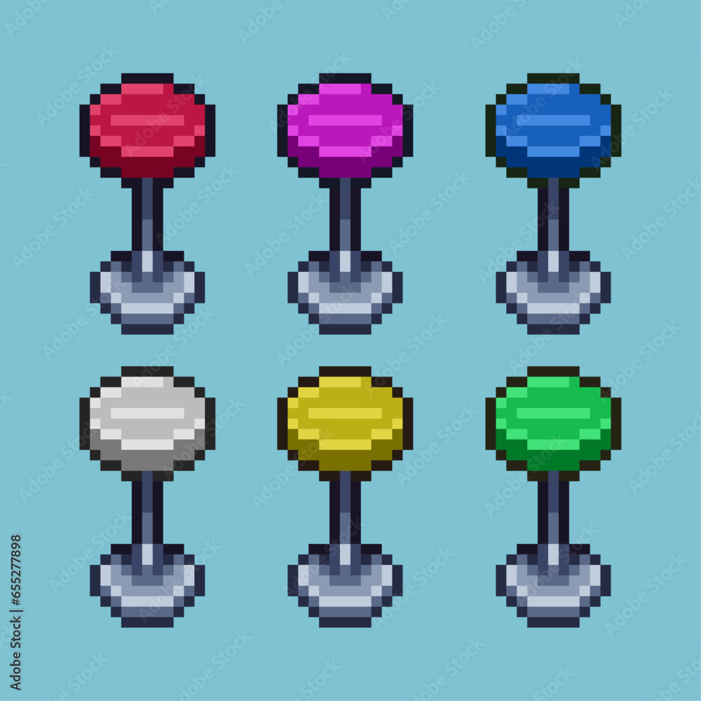 Poster pixel art sets of round bench cafe with variation color item asset. simple bits of bench on pixelate