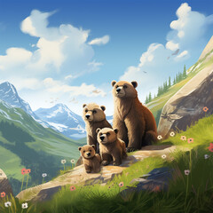 Bear in the mountains illustration for social advertisment 