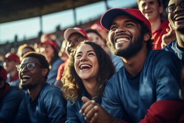 baseball fans at the stadium, a lively crowd adding excitement to the sporting event - obrazy, fototapety, plakaty