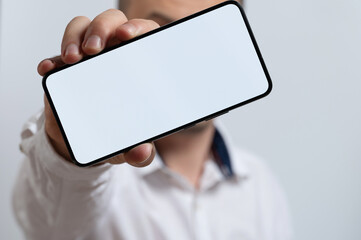 Man hold smartphone and show display