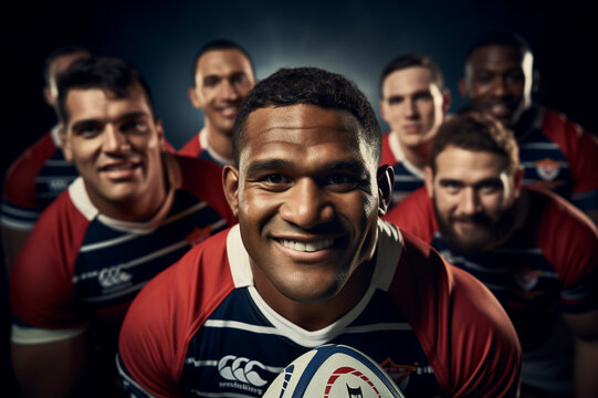 On the rugby field at the stadium, players demonstrate their physicality and skill