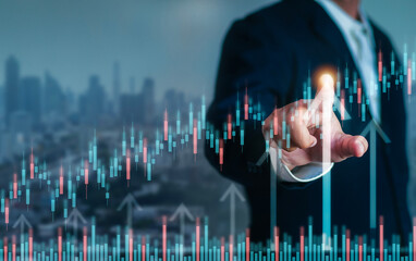 Business development with percentage symbol and arrow pointing up, interest rate and dividend....
