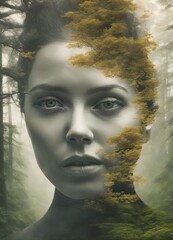 woman with yellow leaves in her head woman with yellow leaves in her head beautiful woman face with creative makeup in autumn forest