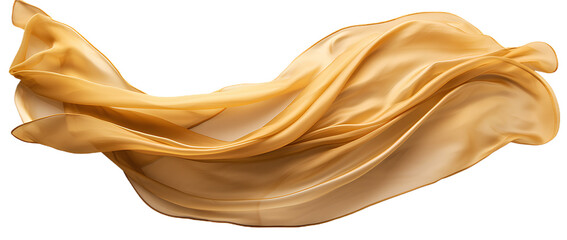 golden cloth material flying in the wind. Isolated on Transparent background.