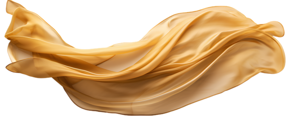 golden cloth material flying in the wind. Isolated on Transparent background.