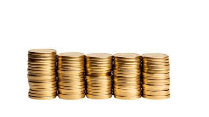 Golden Coin Stacks. Isolated on Transparent background.