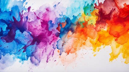 Vibrant Abstract Watercolor Paint Background, Colorful Splatters