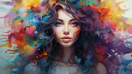 portrait of a woman watercolor background