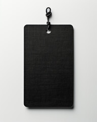 Empty linen black hangtag close-up, price tags for products, brand logo mockup