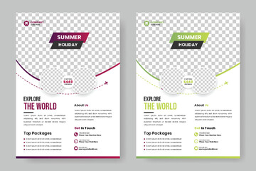 vector travel holiday flyer design and brochure cover page template and editable tour poster template 