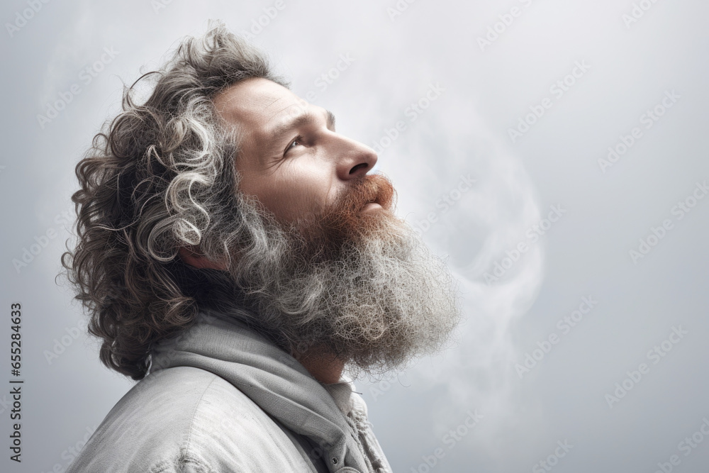 Poster A picture of a man with a long beard wearing a white shirt. This versatile image can be used in various contexts.