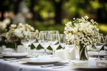table set for a wedding reception, wedding table setting	