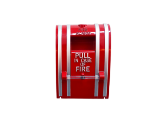 Fire alarm switch box isolated on transparent background with clipping path. Device or tool for pull in case of fire and prevent emergency event and Protect concept. png transparency