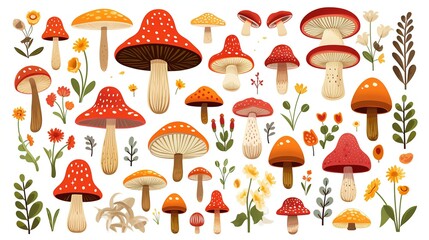 Sketch drawing of mushrooms. Generative AI