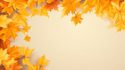Naklejka na ściany i meble Autumn orange maple leaves, text frame. Generative AI