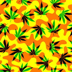 Fototapeta na wymiar Psychedelic graphic vector. Marijuana inspired design. Reggae background with cannabis leaves. Cannabis Seamless Pattern.