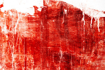 Grunge scary red concrete. Red paint on concrete wall. Red blood on old wall for halloween concept. - obrazy, fototapety, plakaty