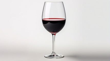 a captivating photograph of a glass of fine red wine, with deep hues and clarity, against a spotless white background