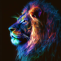 Neon abstract art lion. Generative AI	