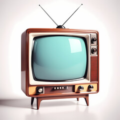 Illustrate a retro TV on a white background, evoking a nostalgic feel with its isolated, vintage charm.