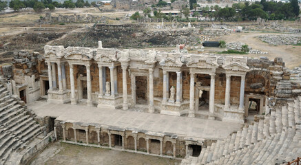 Theater ruins in Hieropolis, the ancient city in Pamukkale, Turkey