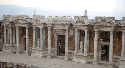 Theater ruins in Hieropolis, the ancient city in Pamukkale, Turkey