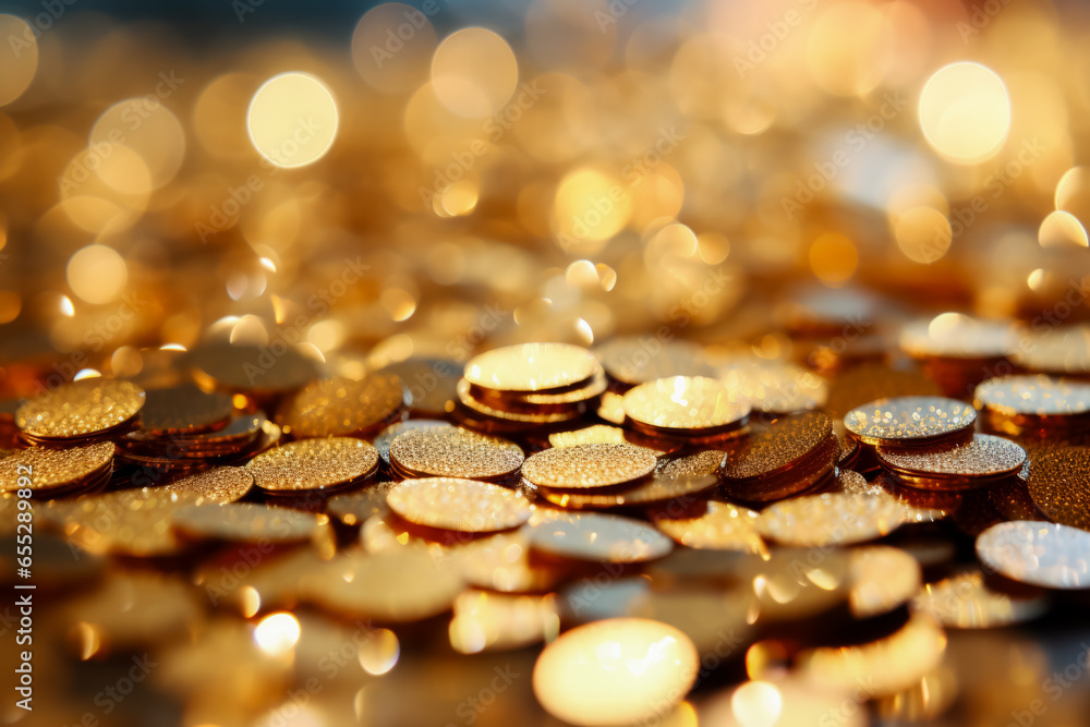 Poster macro capture of glittering new year sequins background with empty space for text