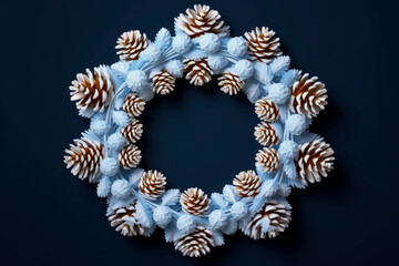 Traditional frosty pinecone door wreath for New Year isolated on a gradient background 