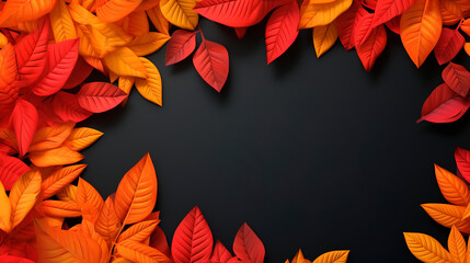 Autumn orange maple leaves, text frame. Generative AI