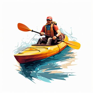 Generative AI image of a poses in Canoeing and Kayaking, white clean background