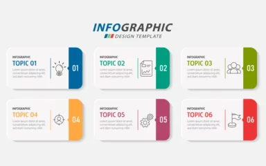 Fotobehang Infographic template. 6 Step timeline journey, Flat simple infographics design template. presentation graph. Business concept with numbers 6 options or steps vector illustration. © Teerapat