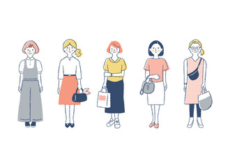 さまざまな女性５人　全身