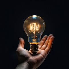 Illuminating Ideas: Hand Cradles a Glowing Light Bulb, Symbolizing Creativity and Innovation