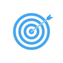 Blue bullseye dart target icon. Dart target goal marketing sign. Arrow dart logo vector. Winner dart sign.