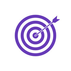 Purple bullseye dart target icon. Dart target goal marketing sign. Arrow dart logo vector. Winner dart sign.