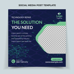 Technology repair Social Media post design. Blue Color tech Social Media Banner Design, Colorful banner design 