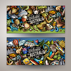 Cartoon vector doodle set of Australia banners templates