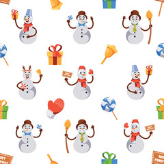 Delightful Seamless Pattern Featuring Cheerful Snowmen And Festive Gifts, Perfect For Adding A Touch Of Winter