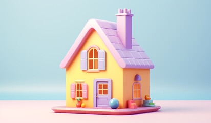Naklejka premium Small toy house in soft colors, plasticized material, educational for children to play. AI generated