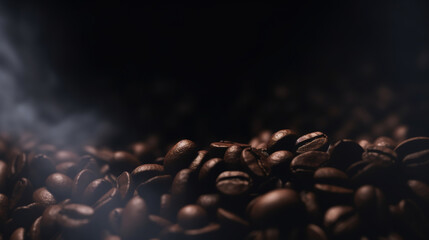 Coffee beans on a dark background. AI