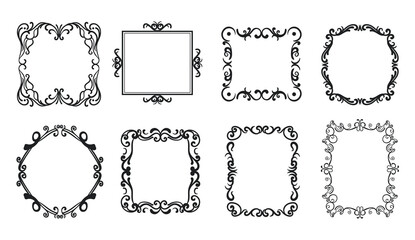 Vintage frame border ornament decorate floral isolated set. Vector flat graphic design illustration