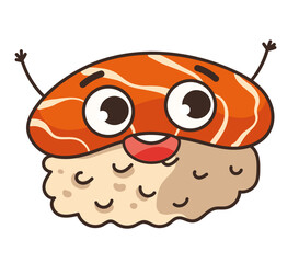 Sushi roll japan food salmon cute character concept. Vector flat graphic design illustration