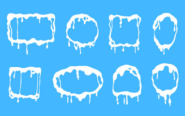 Milk splash shape round frame drop cream isolated set. Vector flat graphic design illustration
